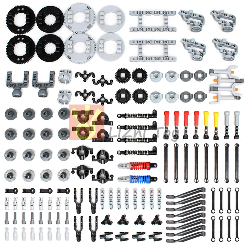 Bloques MOC con tecnología, bloques de construcción, amortiguador, Pin, conector de eje, embrague, tocadiscos, estante de engranaje, dirección de coche, juguete Mindstorms