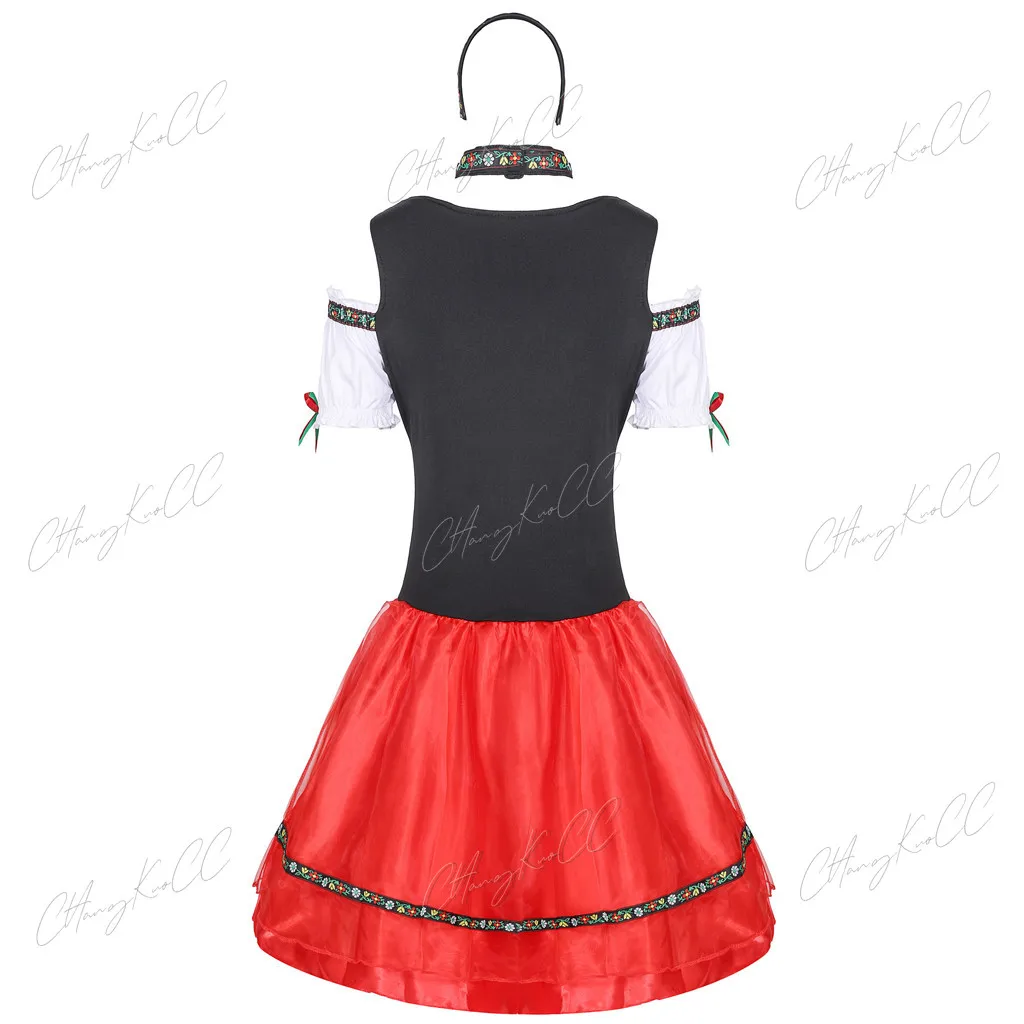 Costume de carnaval Oktoberfest Dirndl pour femme, femme de chambre de bière allemande, tenue de serveuse, cosplay, fête de paupières d'Halloween