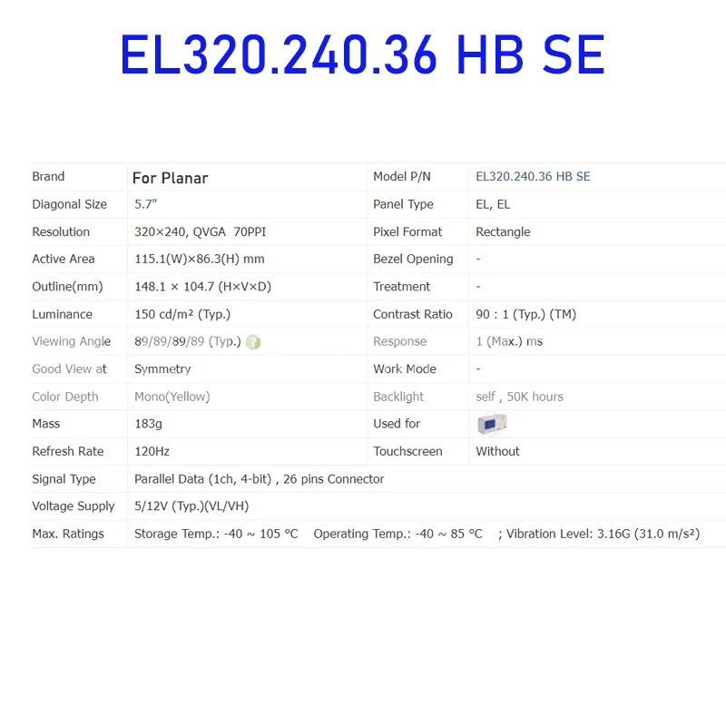 EL320.240.36 HB SE 5,7 Zoll LCD Display Panel Original für Planar für Industrie 26 Pins Nagelneu 100 % getestet