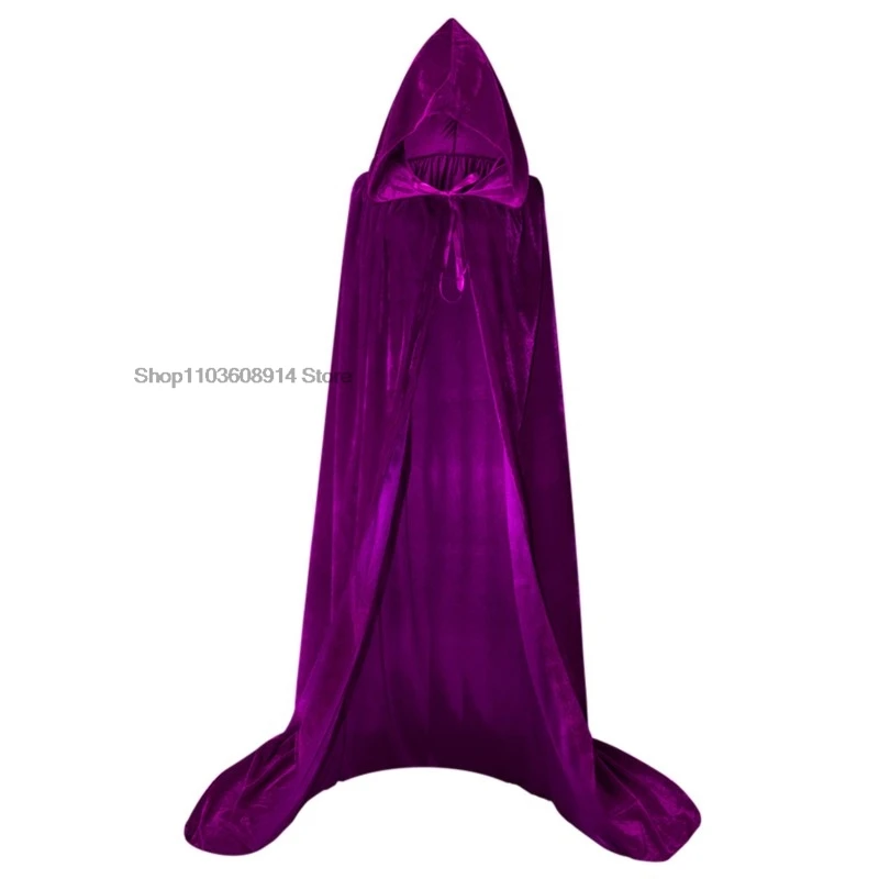 Adult Kids Halloween Pleuche Velvet Cloak Cape Hooded Medieval Costume Witch Wicca Vampire Halloween Cosplay Costume Cape