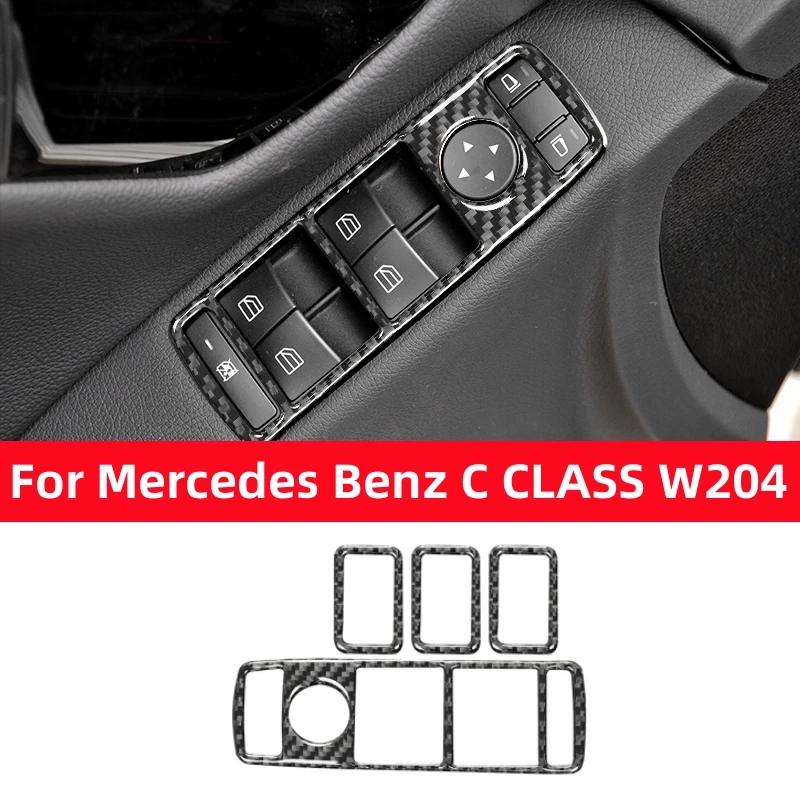 

For Mercedes-Benz C-Class W204 Car Windows Lifting Control Button Panel Carbon Fiber Sticker Trim Frame Car Interior Accessories