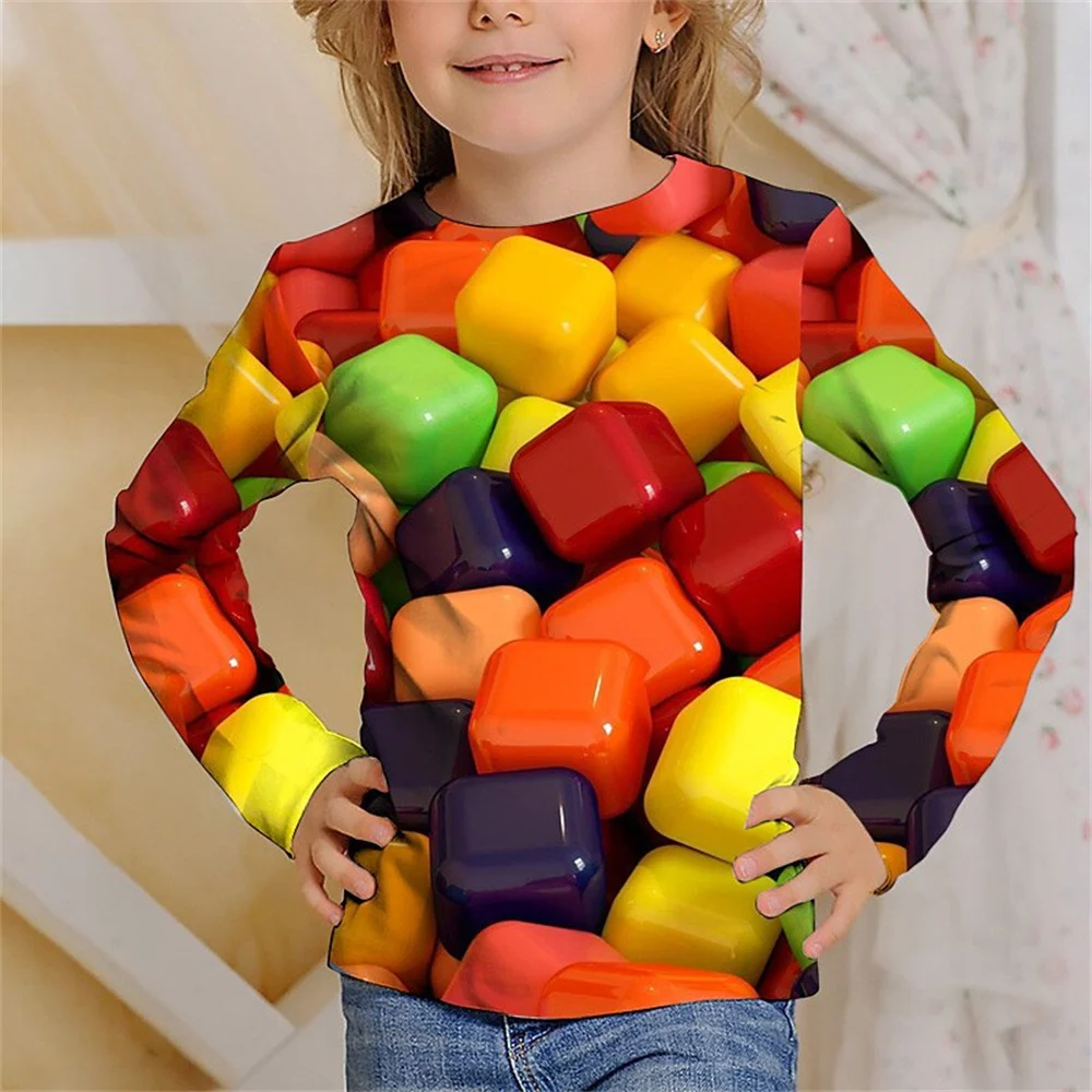 

Children's T-Shirts Autumn Tshirt Long Sleeve 3D Candy Tops Kids Clothes Fashion Tee Shirts Cartoon Child T-Shirt Children Top