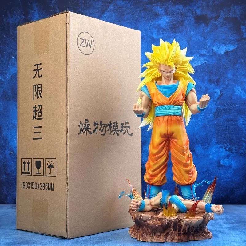 Figura de acción de 35 cm de Son Goku de Dragon Ball Z, juguete de colección de figuras DBZ SSJ3 Super Saiyan 3, modelo GK, estatua, adornos.