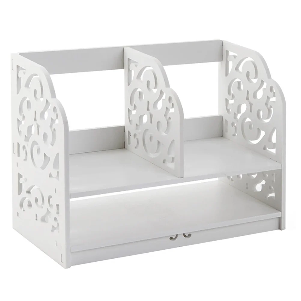 Wood plastic Storage Rack Desktop Bookshelf Tabletop Bookshelf Office ganizer Hollow Design Large Space Saving