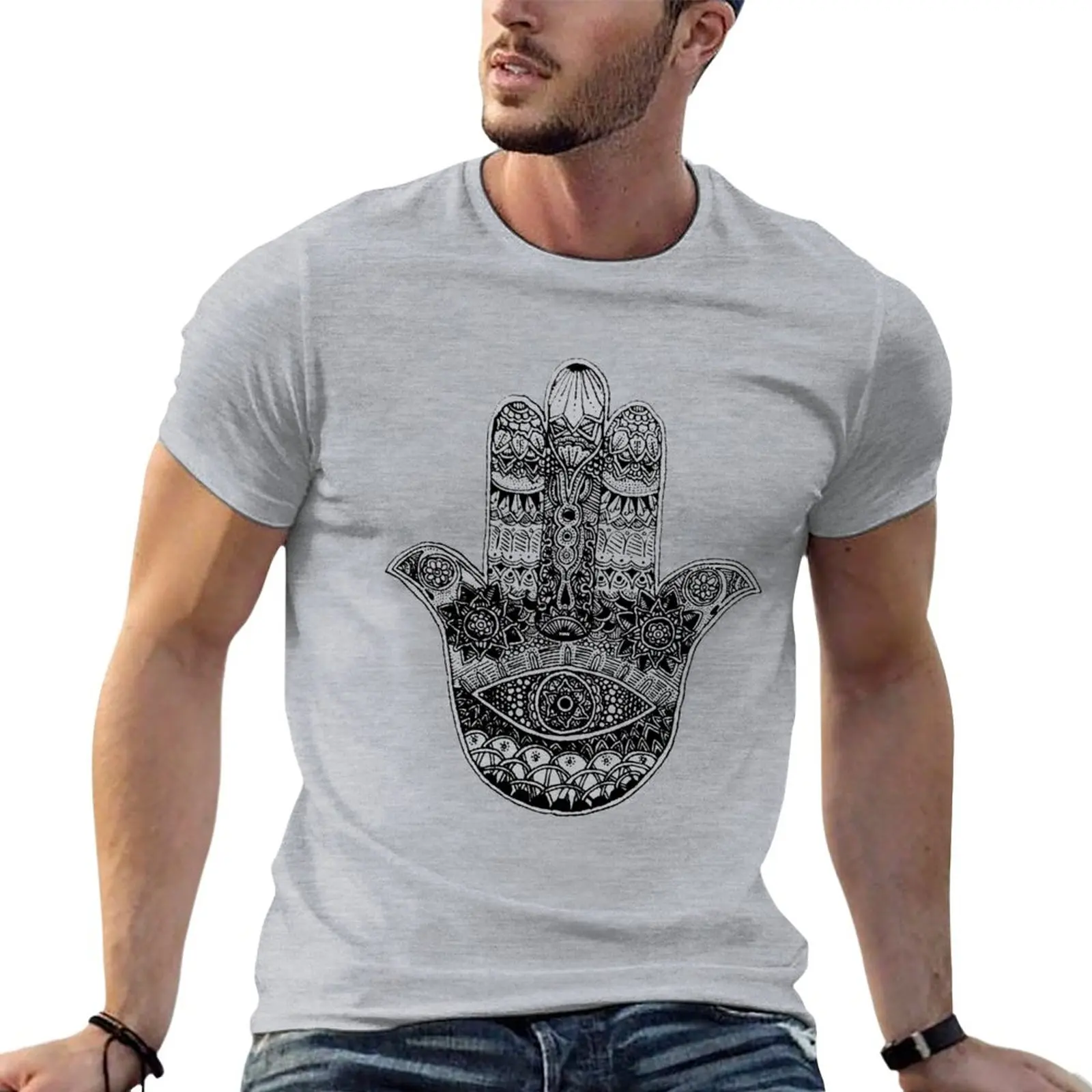 Hand-drawn Hamsa Hand Mandala Zentangle Evil Eye T-Shirt cute tops boys t shirts plain black t shirts men