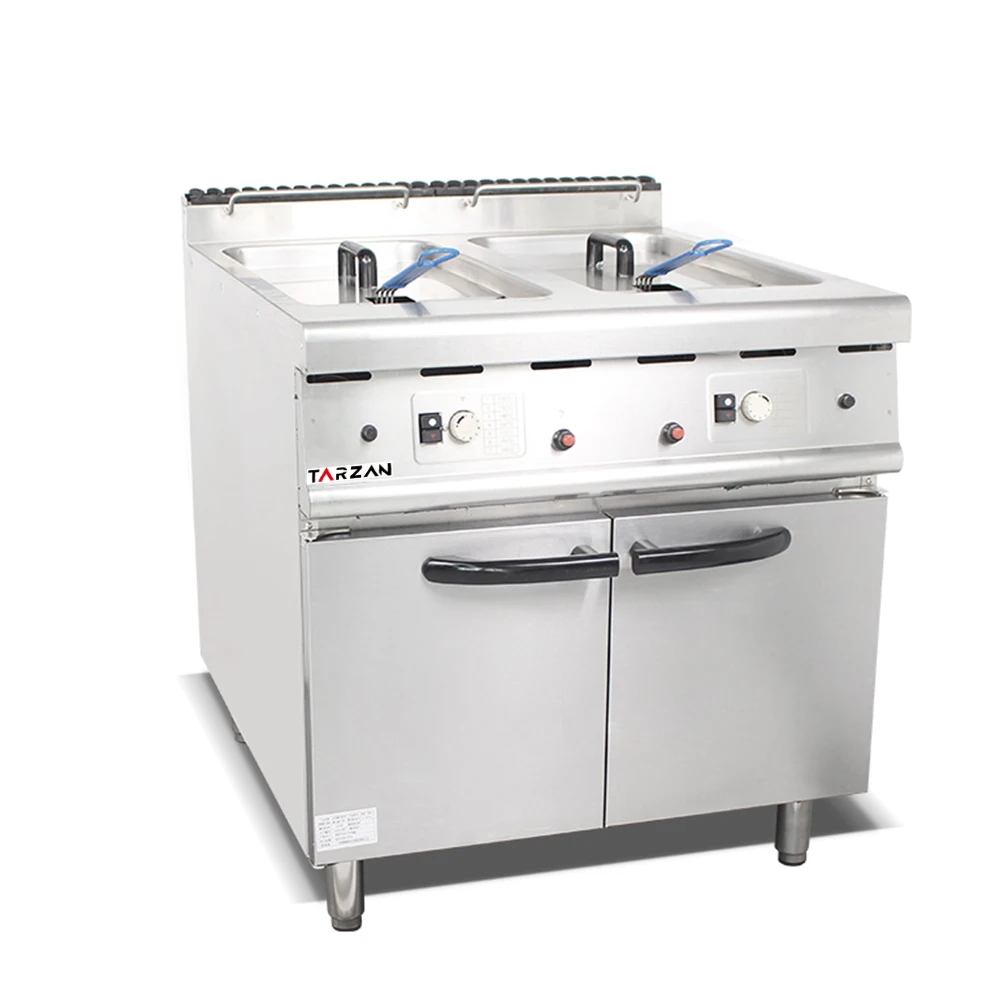 High Efficiency Kitchen Equipment Commercial Vertical 2 Tank Electric Deep Fryer with Cabinet Deep Fryer Electric