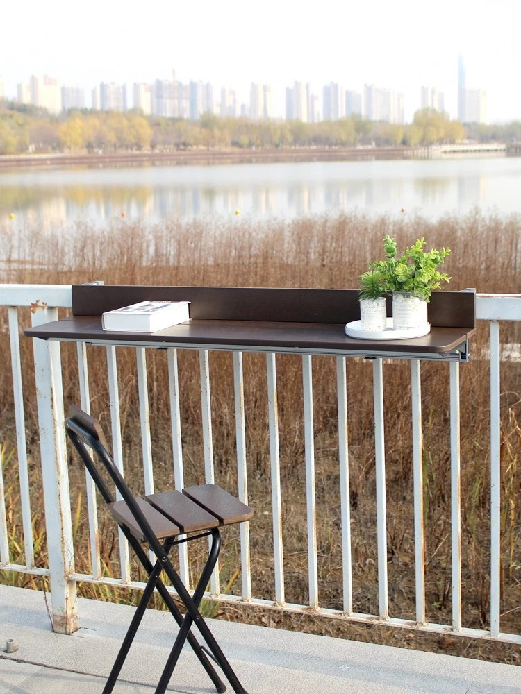 Folding Bar Balcony Railing Hanging Table Home Multi-Functional Hanging Outdoor Tea Table Balcony Occasional Table Folding