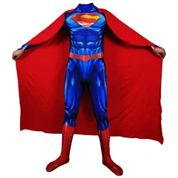 Super Heroes Bodysuit Movie Superman Cosplay Blue Suit Jumpsuit Superman Costume Superhero Cape Halloween Costume For Adult Kids