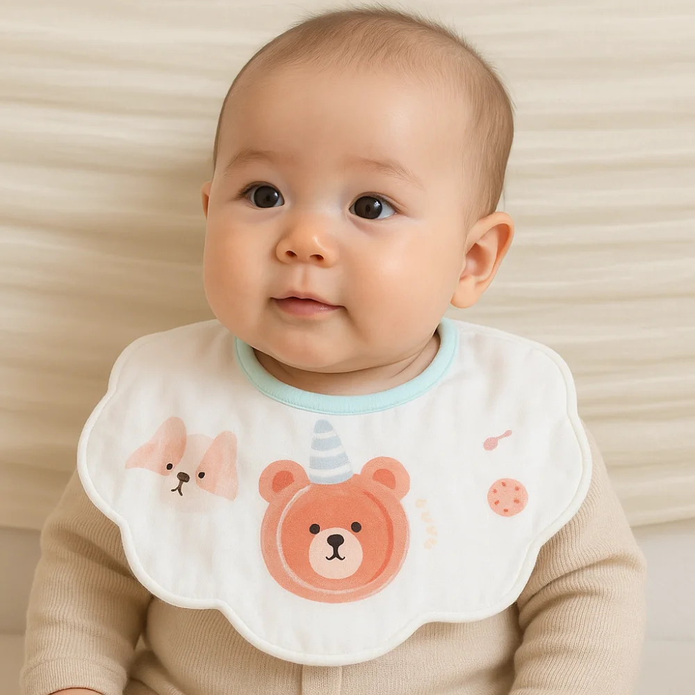 

Sweet Cartoon Anti-vomiting Bibs Flower Shape Rotatable Baby Cotton Bibs Round Neck Cotton Yarn Baby Drooling Bibs Infant