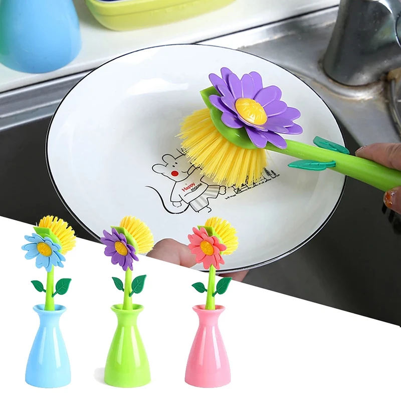 

Soap Dispenser Sink Automatic Sponge Kitchen Bathroom Flower Shaped Cleaning Brush Pot Washing Tool with Handle Home Decoration