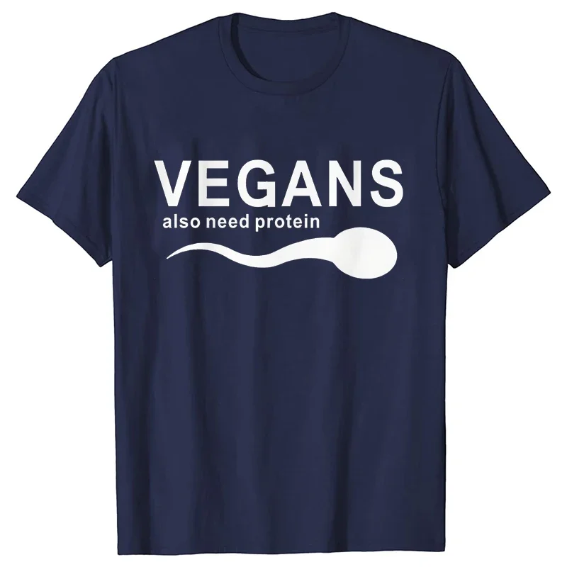 Funny Vegans Men's Clothing Also Need Protein Slogan Letter T Shirts Men Graphic Print Vegetable Vegetarianism Harajuku T-shirt