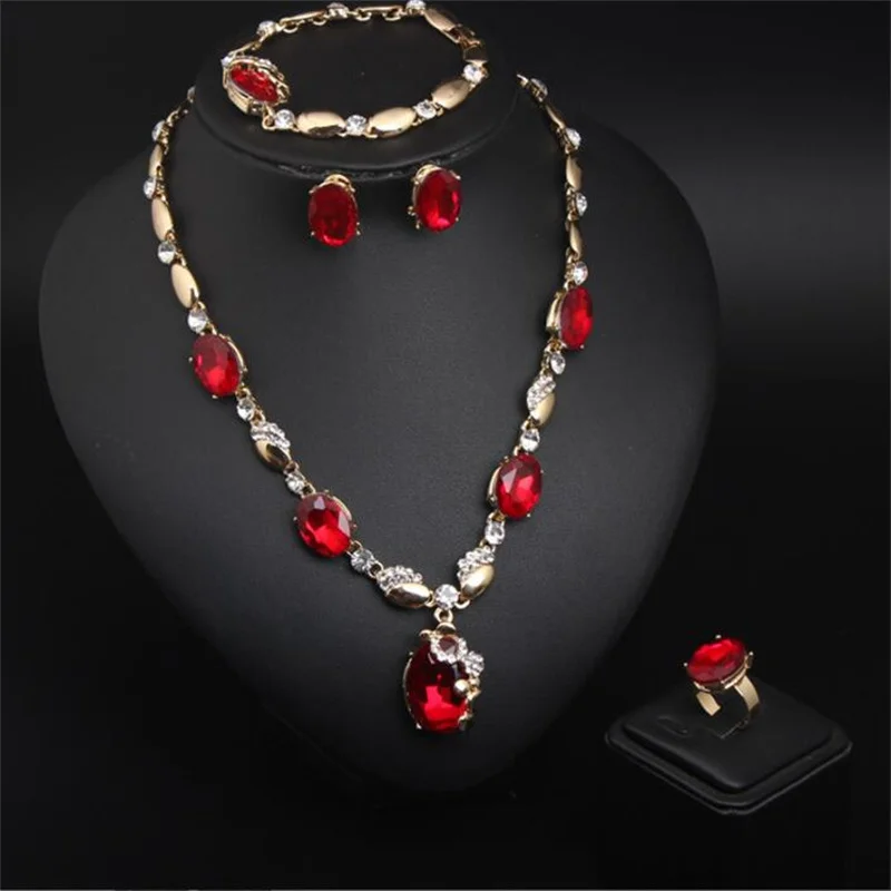 Fashion imitation emerald jewellery necklace set bridal high grade alloy jewellery set of four