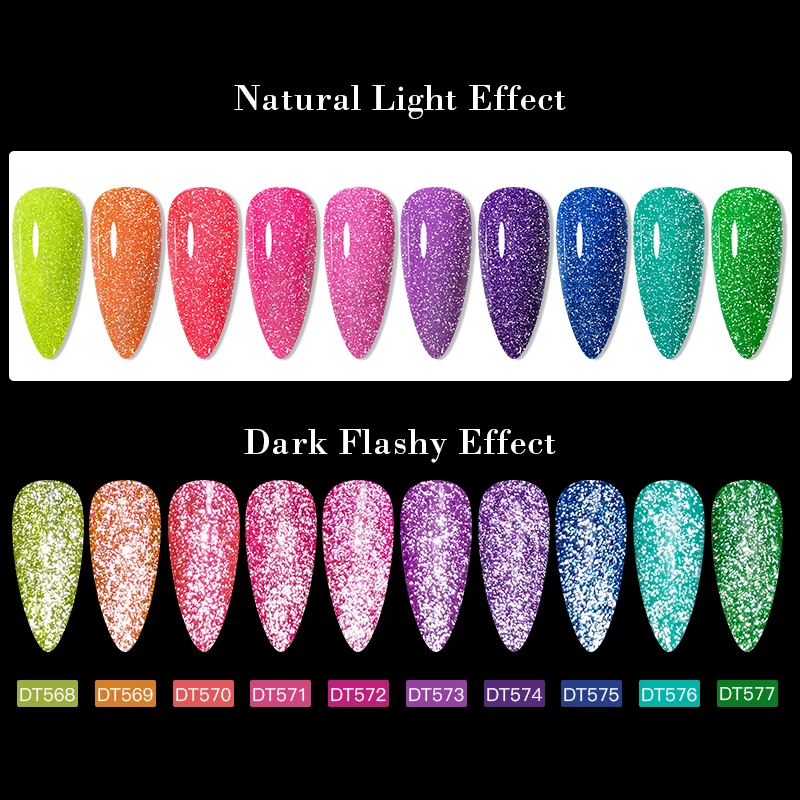 MEET ACROSS 7ml Smalto per unghie gel riflettente fluorescente Glitter Sparkly Neon Semi permanente UV LED Gel Nail Art Vernice per manicure