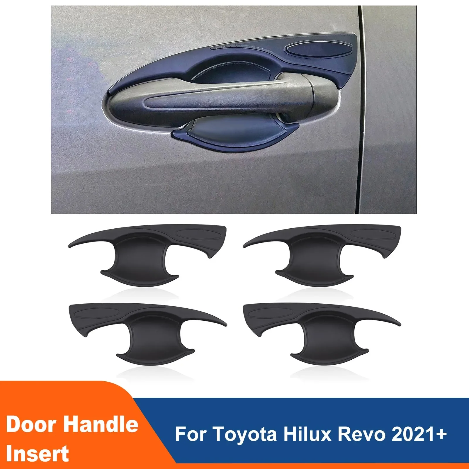 

4pcs Door Handle Bowl Inserts Cover Protector Trim For Toyota Hilux Revo 2021 2022 2023 2024