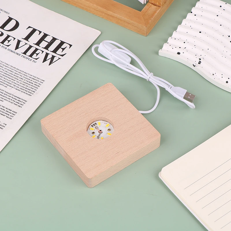 

5/6/7/8/9/10 см светодиодная лампа из цельного дерева, квадратный ночник, USB-держатель для ламп, держатель для светильников «сделай сам», настольные украшения, декоративная лампа