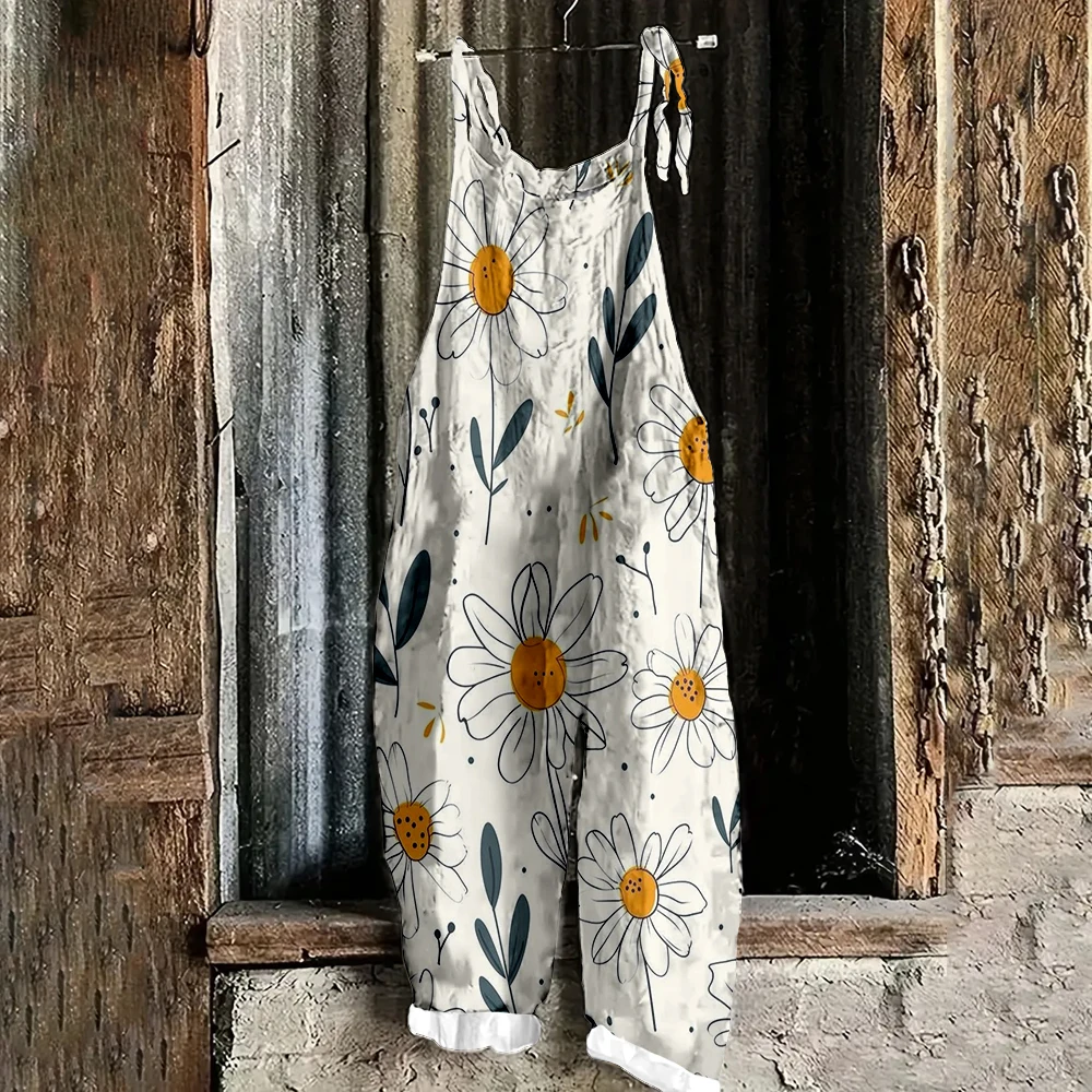 

Новый женский модный регулируемый комбинезон с лямкой на шее, простая белая основа с принтом, весенне-летняя уличная мода