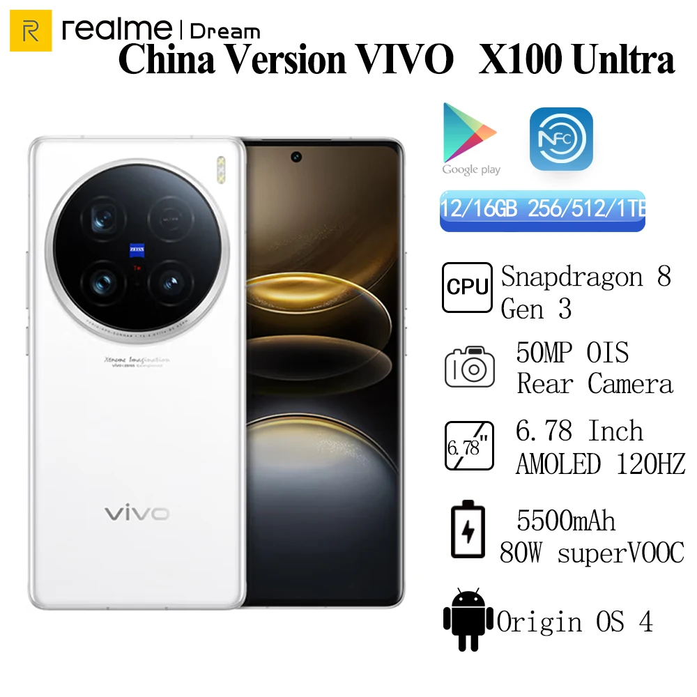 New VIVO X100 Ultra Snapdragon 8 Gen 3 6.78 Inch AMOLED 2K E7 5500 mAh 80W SuperVOOC 50MP OIS NFC OTA Update