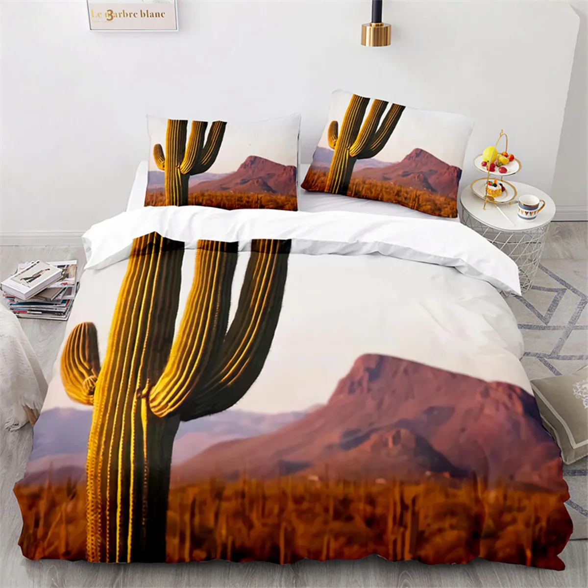 Cactus Duvet Cover Tropical Desert Plant Mountain Sunrise Microfiber Quilt Cover for Children Teens for Bedroom Decoration King