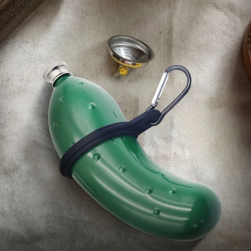 5 Oz Stainless Steel Hip Flask Creative Portable Cucumber Shape Yellow Liquor Whiskey Alcohol Pocket Bottle Bridesmaid Gift