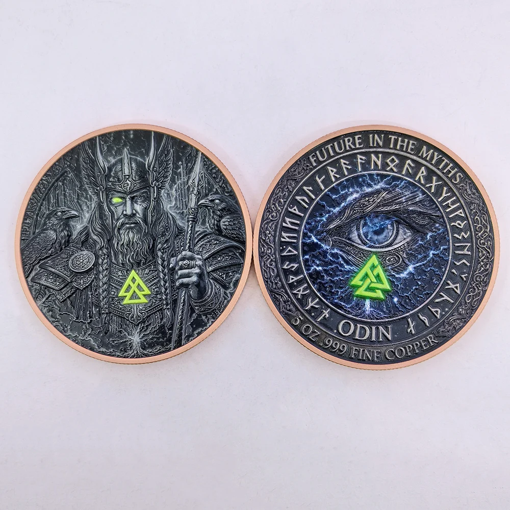 5 OZ .999 Fine Copper Norse Mythological Figures Commemorative Coin Classical Mythology One-eyed Crow Designs Collectible Gift