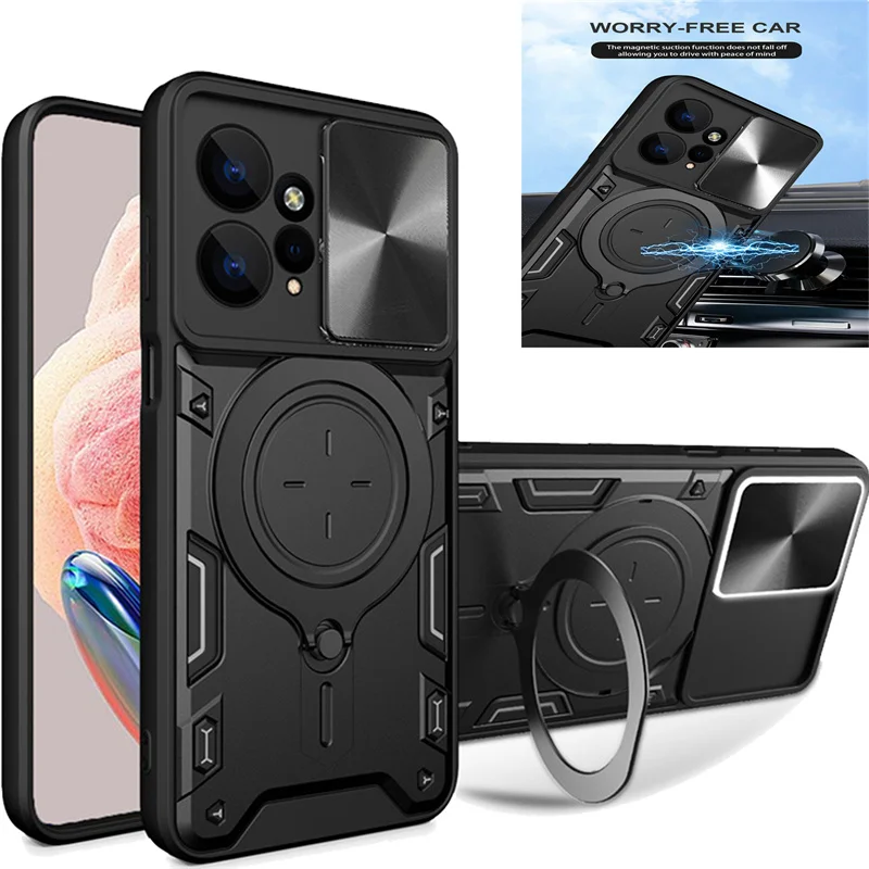 Luxury Magnetic Vehicle-mounted 360 Rotat Ring Kicstand Funda For Xiaomi Redmi 12 Note 12s 11s Pro Plus Turbo A2 A1 10C 10A Case