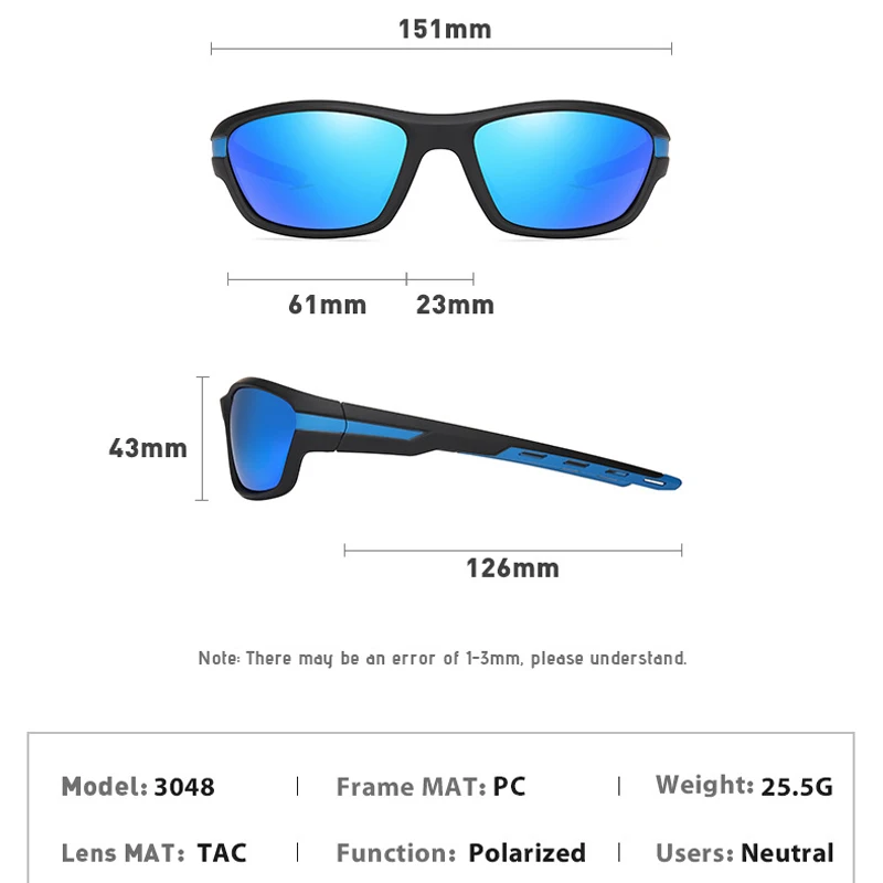 VCKA Square Men Polarized Myopia Fishing Sunglasses Womens UV400 Anti Glare Sun Glasses Driving Custom Prescription -0.5 TO -6.0