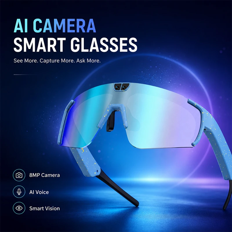 Oversized AI Smart Glasses Men Women 2026 Outdoor Sports Cycling Windproof Goggle Camera Video Bluetooth Touch Control Eyewear