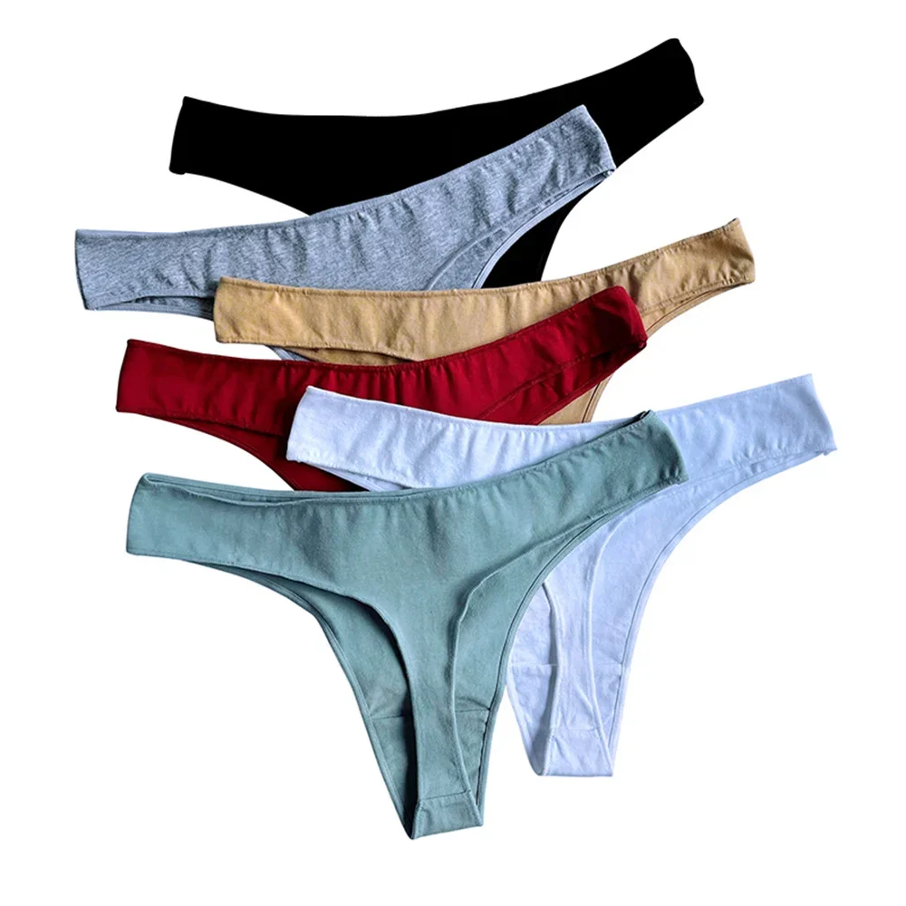 

6pcs/pack Women Cotton Solid Color Soft Briefs Comfortable Underwear Low Rise Underpants Sexy Intimate Lingerie Panties Thongs