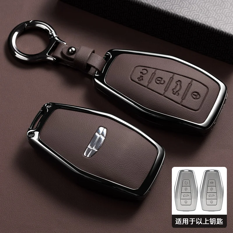 Car Zinc Alloy Leather Key Case Cover Holder Chain For Geely Okavango Coolray Atlas Monjaro Tugella Emgrand GT S Proton X50 X70
