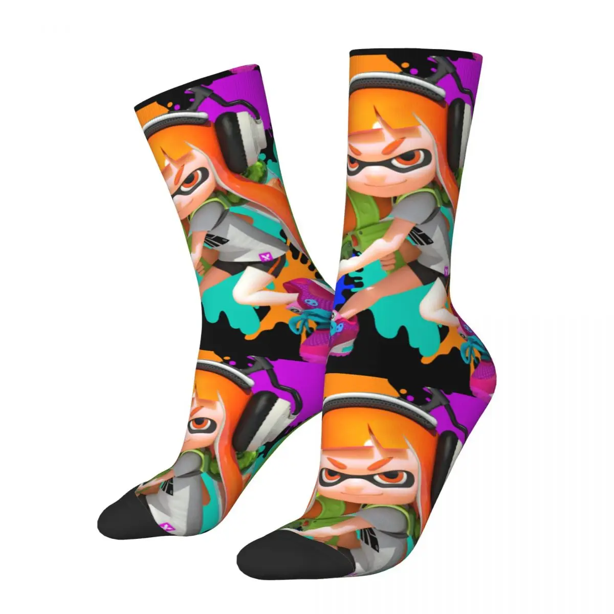 Funny Crazy Compression Sock for Men Inkjet Hip Hop Harajuku Splatoon Happy Seamless Pattern Printed Boys Crew Sock Casual Gift