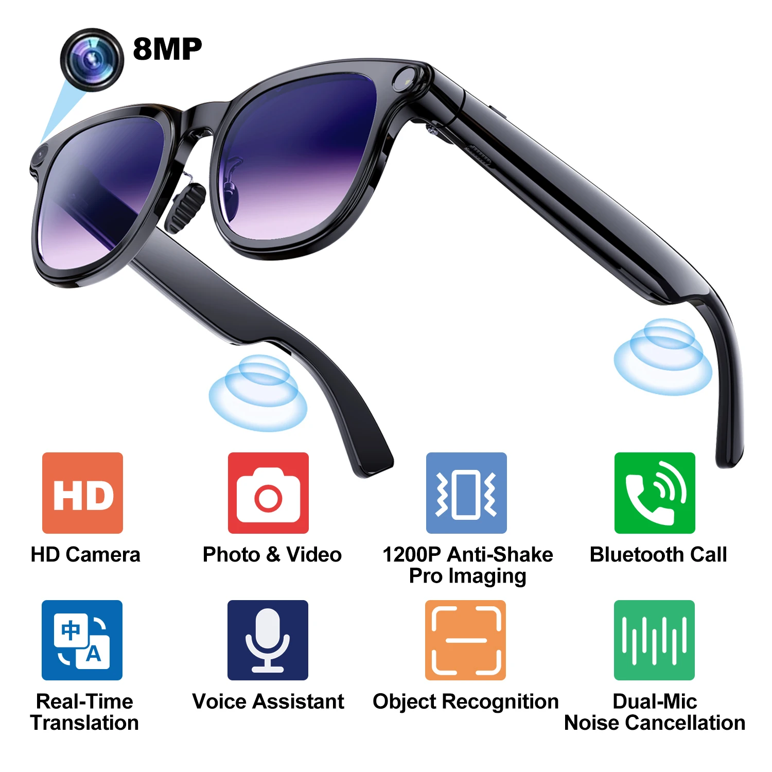 

Gradient Color AI Smart Glasses Chat GPT 800MP HD Camera Bluetooth Call Voice Assistant Real-time Translation Smart Glasses