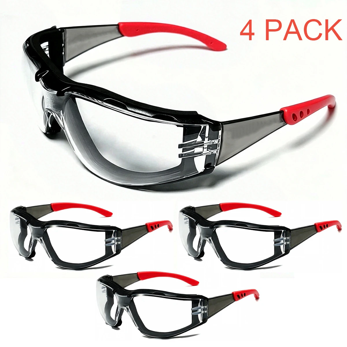 4 Pack ANSI Z87.1 Impact-Resistant Goggles, Anti-Fog Scratch-Proof, Soft Pad for Shooting, Woodworking, Lab, Industrial HM17