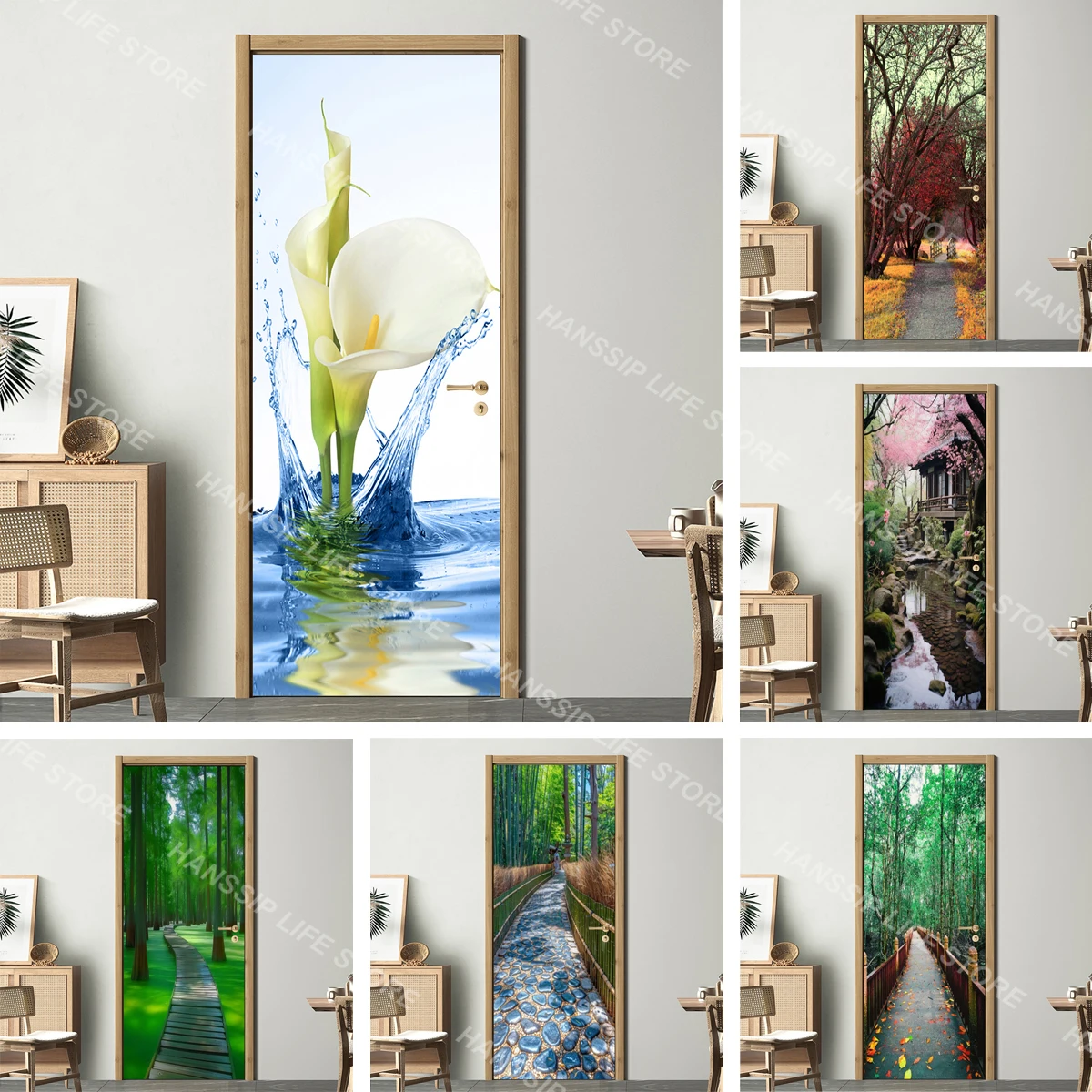 

Pretty Seasons Scenery Landscape Door Sticker Decoration Wallpaper Natural Scenery Home Wall Art Poster for Bedroom Living Room