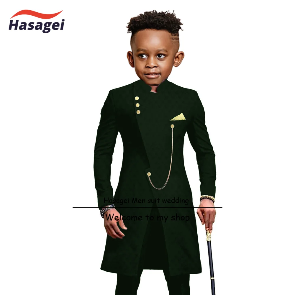 Indian Style Boys Suit 2 Piece Long Jacket Pants Wedding Tuxedo Kids 2-16 Years Old Customized Blazer