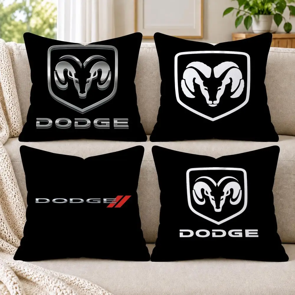 D-Dodges Car Logo Cushion Cover Short Plush Double-Sided Printing Sofa Bedroom Pillow Case Aesthetic Home Decor
