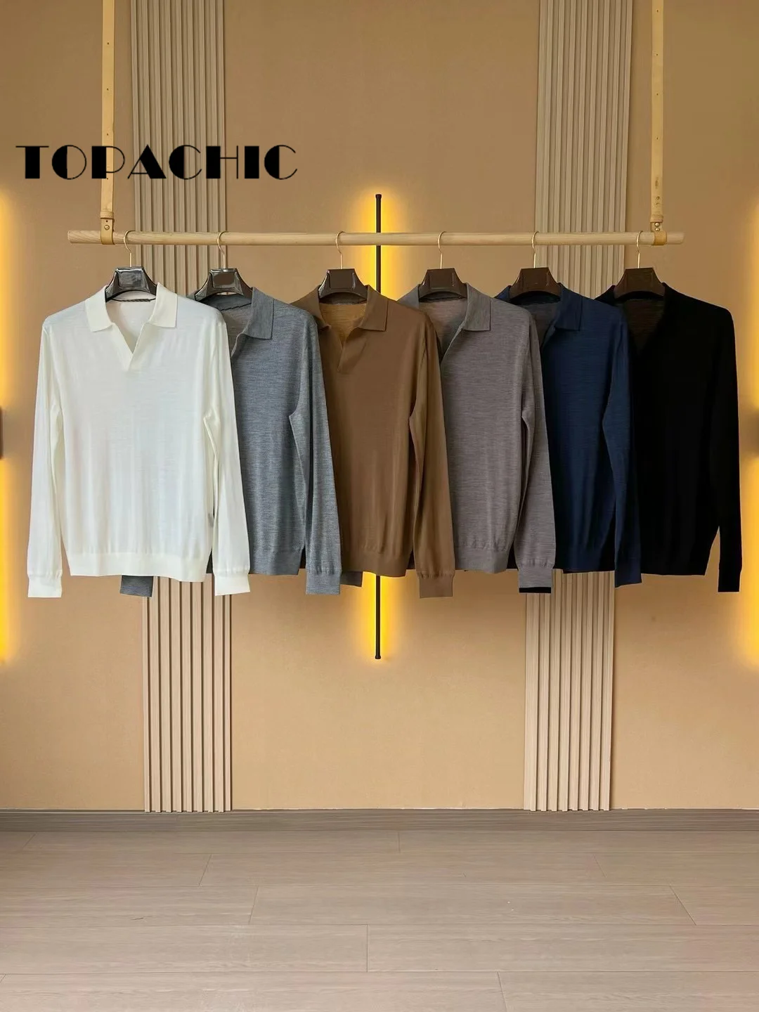 9.21 TOPACHIC-Men Solid Color Turndown Collar Pullover Jumpers Men\'s Clothes Soft Comfortable Wool Knitted Sweater