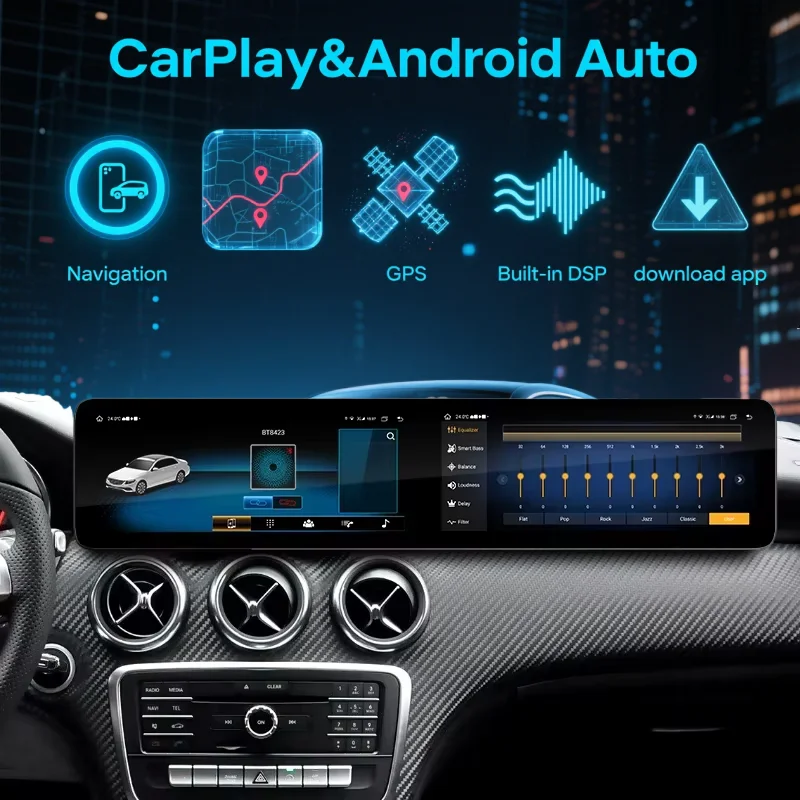 

Двойной экран для Mercedes Benz CLA GLA A Class 2013-2018 Carplay Автомобильный стерео мультимедийный плеер GPS-навигация Авто Радио Copilot