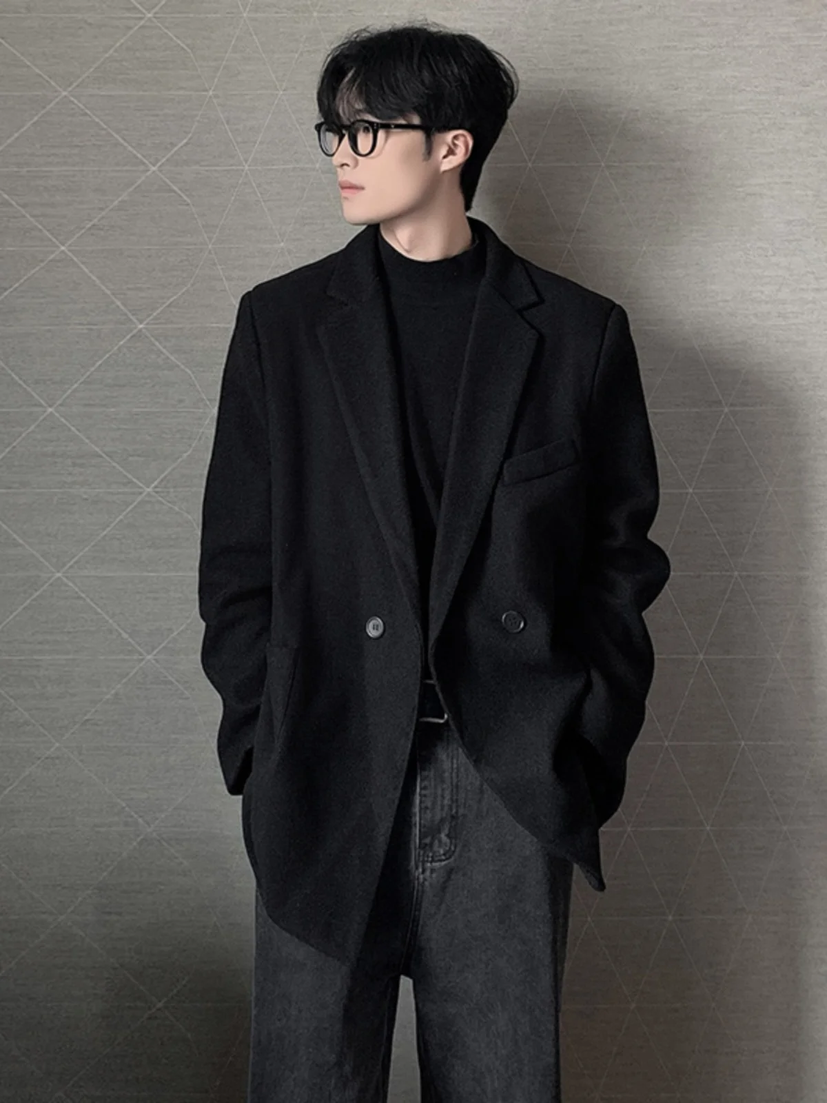 

Мужской повседневный шерстяной пиджак Ele Bla: осенне-зимнее пальто в британском стиле из полиэфирного волокна DK