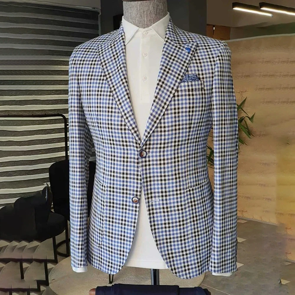

Luxury Tripe Men's Suits 2 Piece Formal Single Breasted Peak Lapel Slim Fit 2 Piece Jacket Pants Outfits Party Male Clothing