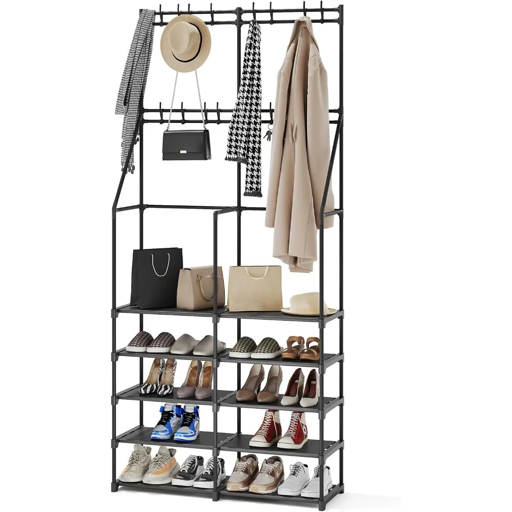 معطف وأحذية متعدد الوظائف 3 في 1 مع 16 خطافًا لتخزين موفر للمساحة