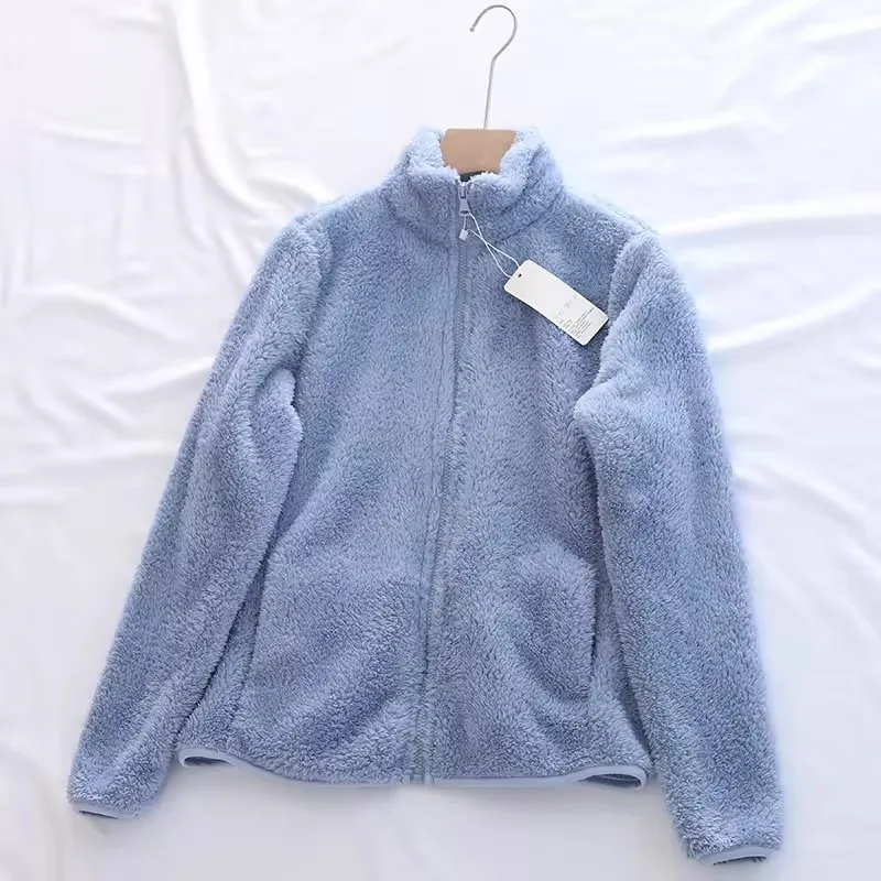 Cappotto caldo da donna in pile polare autunno inverno colletto alla coreana cappotto spesso in peluche giacca casual con cerniera a maniche lunghe moda femminile