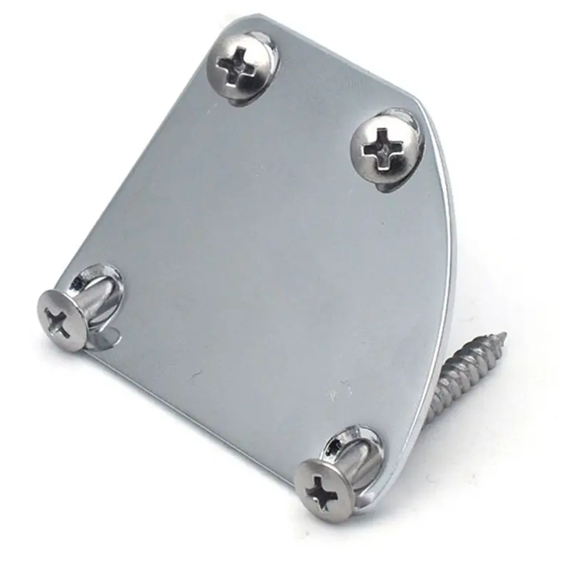 B48B-Electric Guitar Neck Plate Curved Cutaway Semi Round Asymmetry Neck Joint Back Mounting Plate 4 Holes With Screws