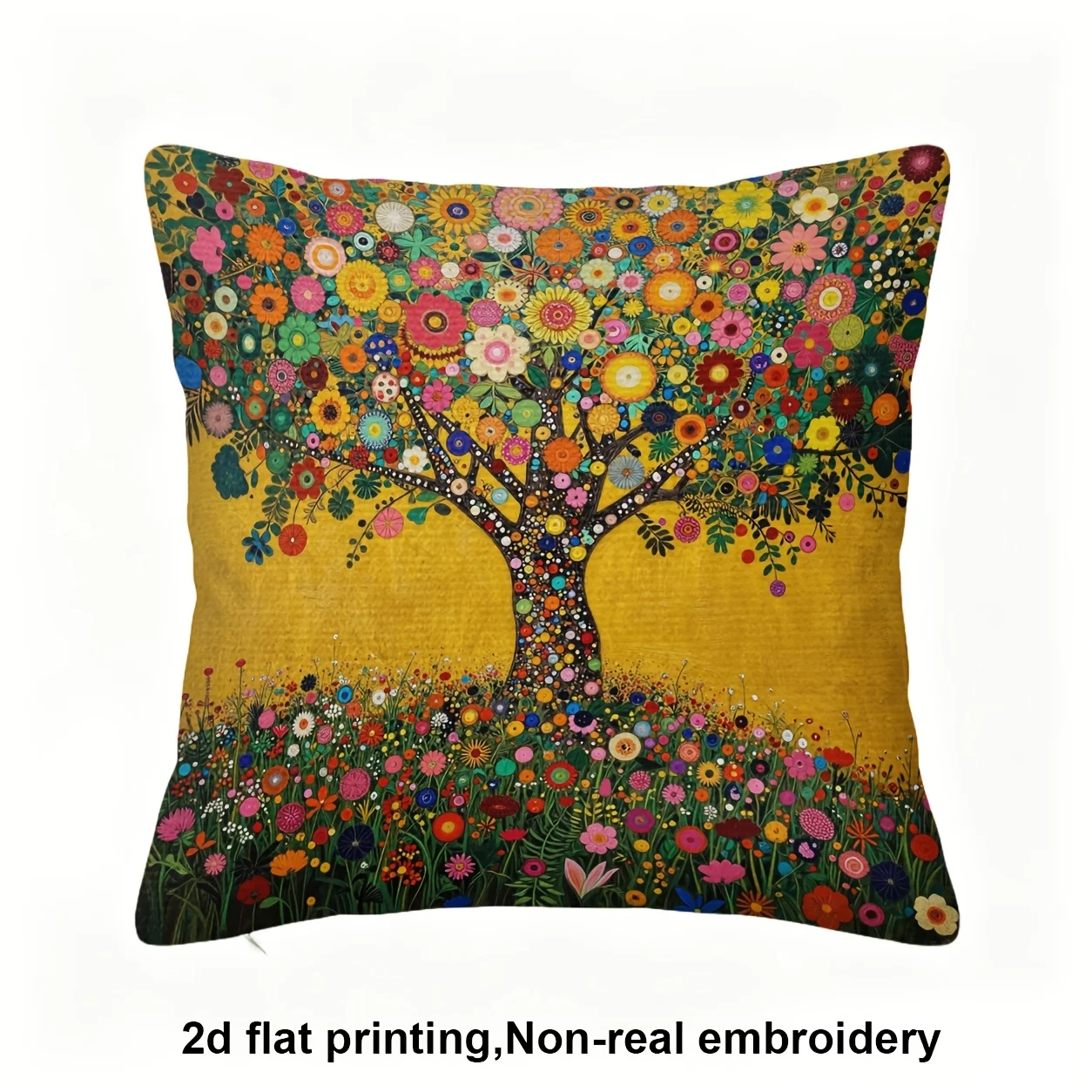 2D Flat Printing, 1pc, Vibrant Floral Tree with Colorful Blossoms, Pillow Cover, Double-Sided Printing, Polyester, Very Suitable for Decorating Sofas, Living Rooms, Bedrooms, And Offices, Without Pillow Insert