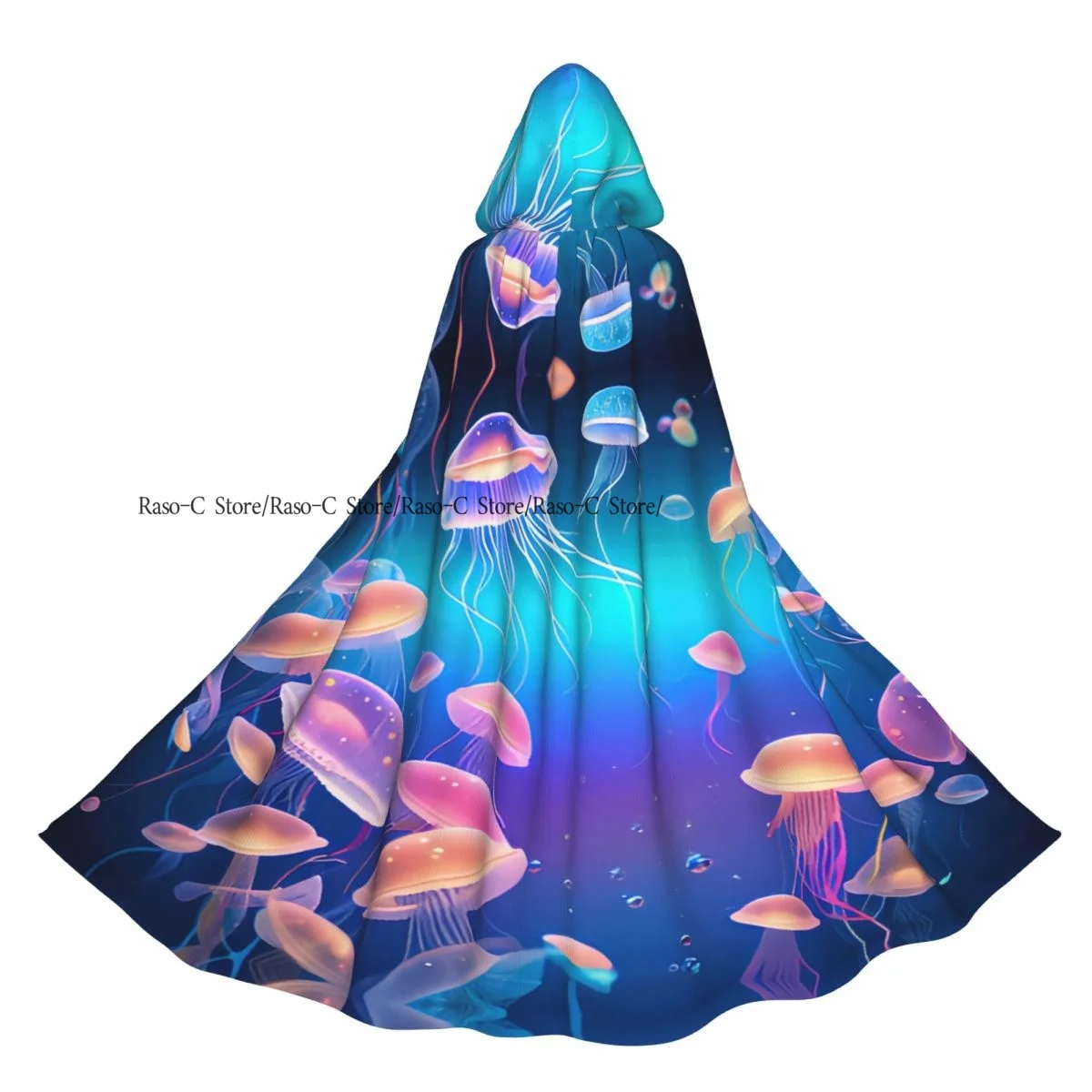 الكبار عباءة الرأس مقنعين الكرتون قنديل البحر طباعة القرون الوسطى زي الساحرة ويكا مصاص دماء قزم بوريم كرنفال حفلة #6