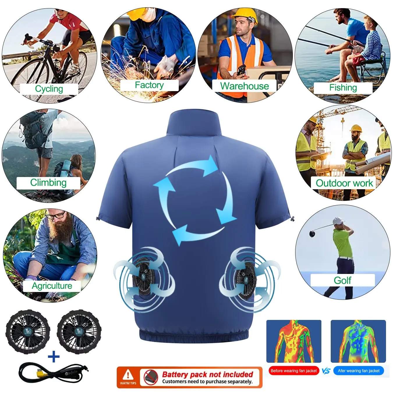 G-MACHT Summer Cooling Fan Vest USB Air Conditioned Clothes Breathable Short Sleeve Cool Vest For Outdoor Work Fishing