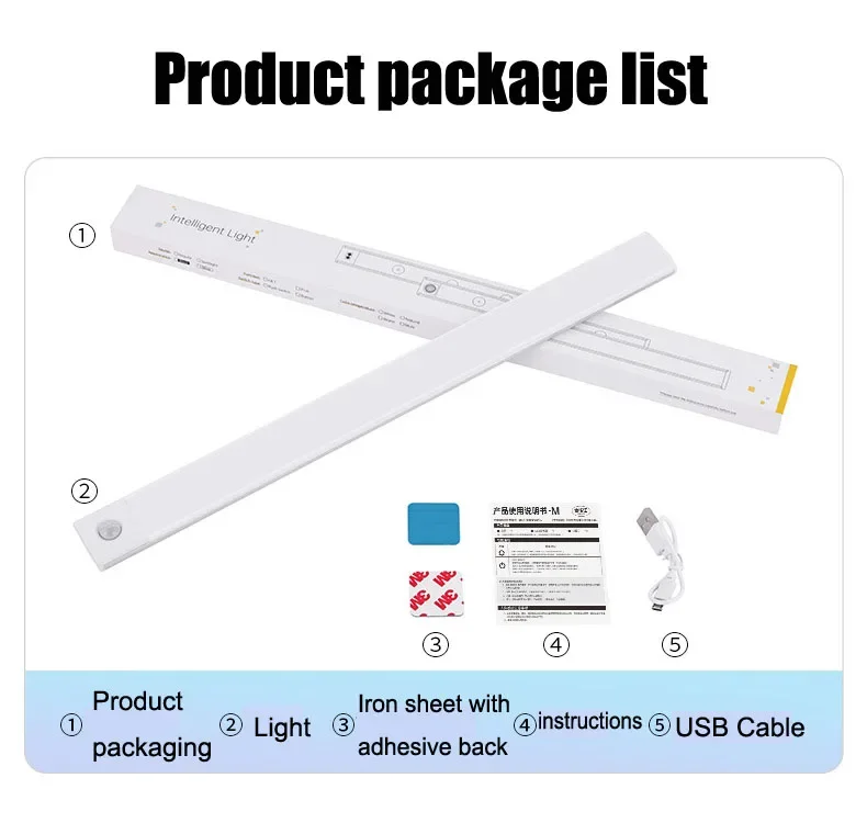 Night Light Motion Sensor LED USB Rechargeable 1000mAh Battery Cabinet Lamp 3 Colors Dimming For Bedroom Kitchen Light