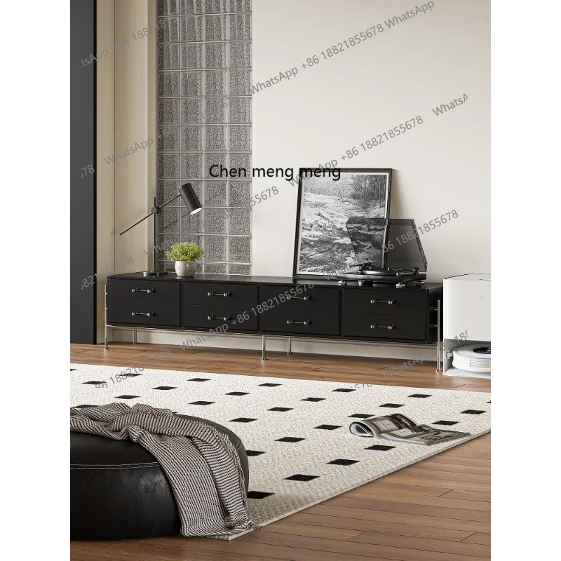 

Simple modern black double-layer TV cabinet, household wall storage cabinet