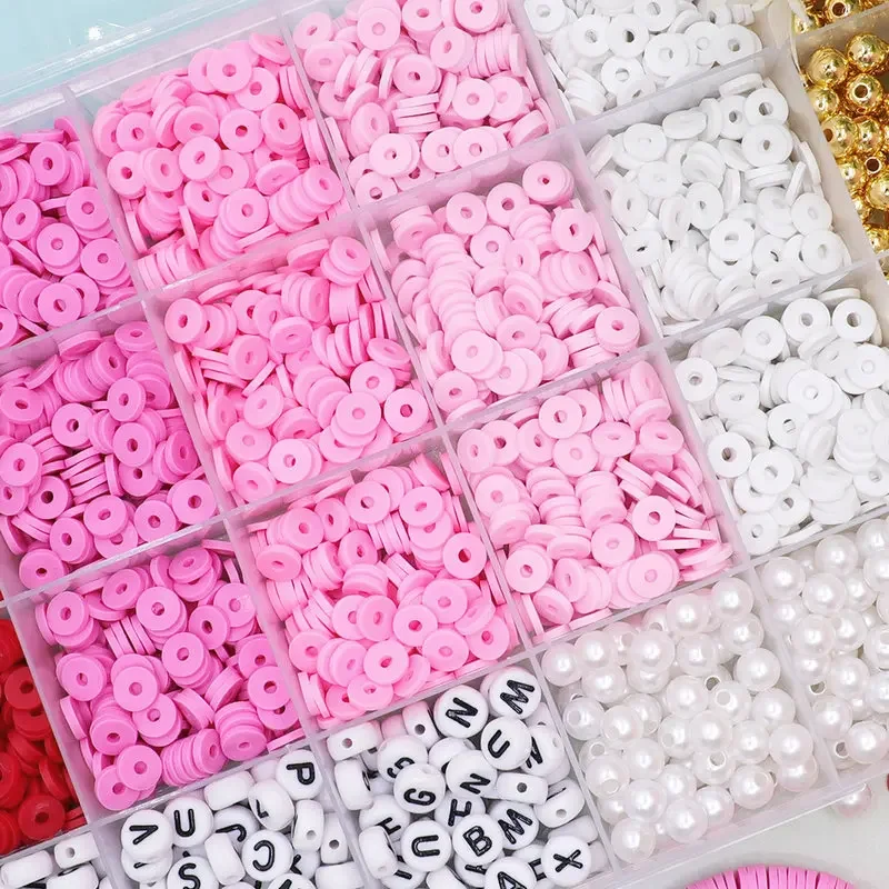 

Valentine Day Clay Beads Kit Flat Round Disc Heishi Polymer Clay Beads with Letter Beads & Charms for Friendship Bracelet Making