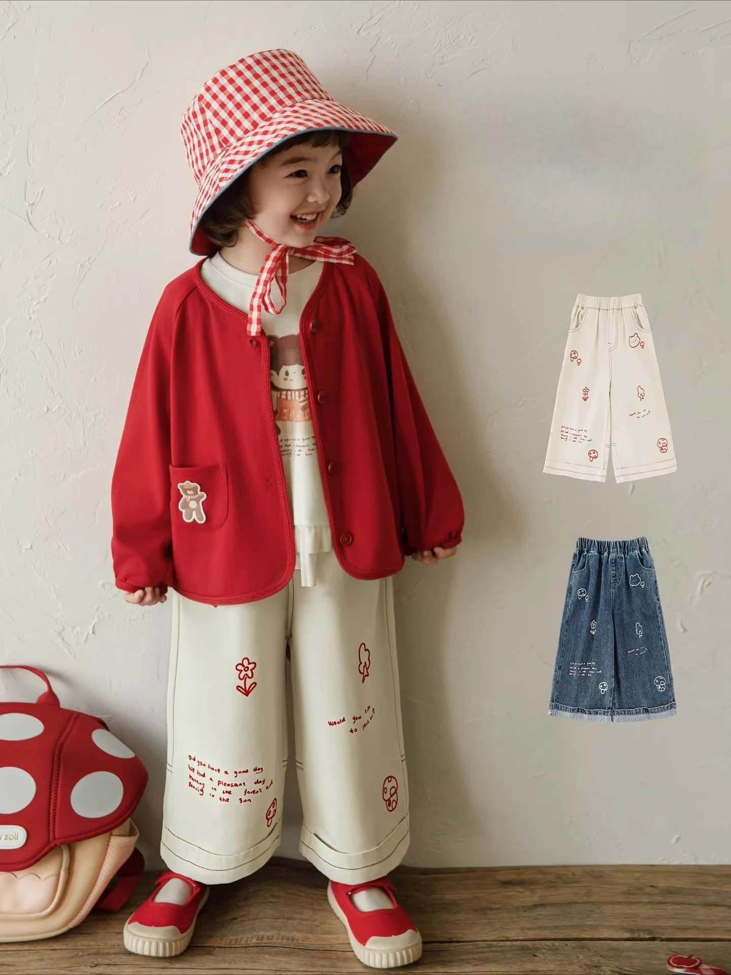 New Spring Autumn Children Girls Twill Denim Wide Leg Pants Loose Casual Kids Trousers 2-10T
