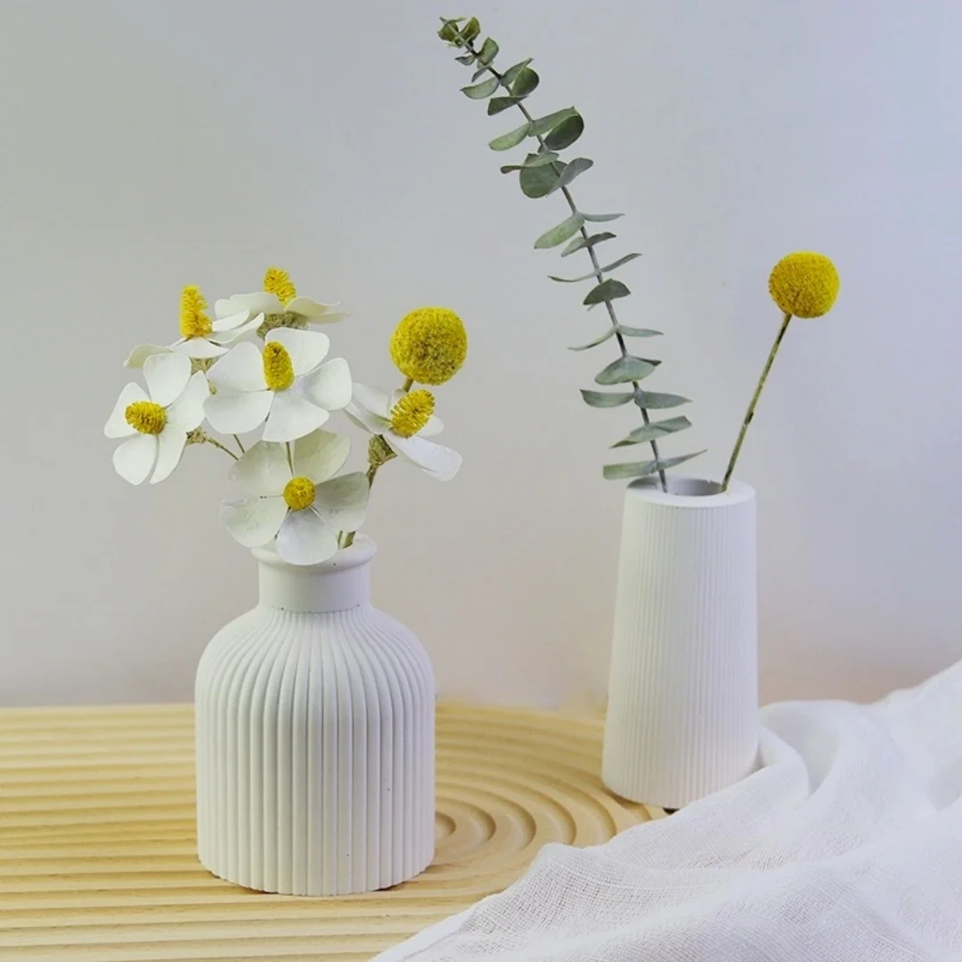 Mini Flower Vase Silicone Mold Stripe Design Concrete Cement Desktop Decoration Epoxy Resin Mould